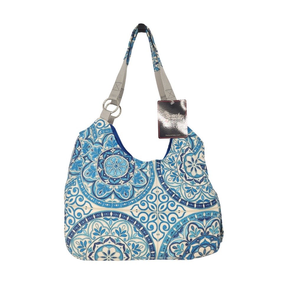 The Swankey Beverage Tote Insulated Wine Dispenser Bag Blue White Medallion NWT